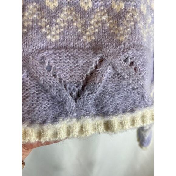 Lush Sweater Cropped XS Fair Isle Boxy Oversized Bell Sleeve Lilac - Picture 6 of 8